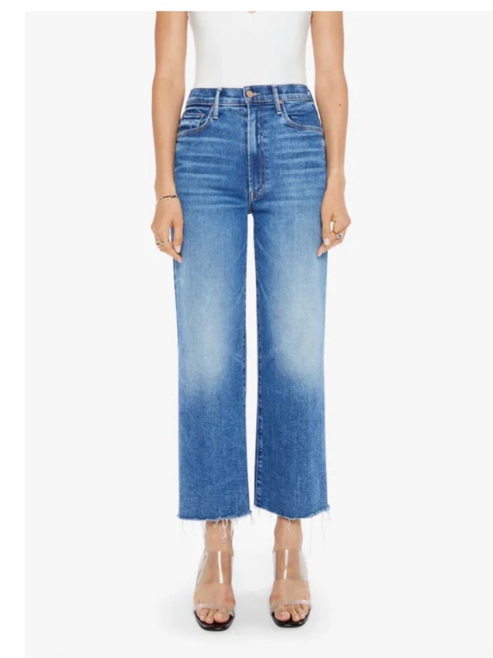 MOTHER High-Rise Wide-Leg Crop Jeans in Medium Blue Wash